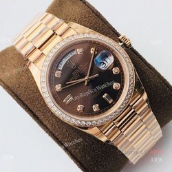 (EWF ) Swiss Replica Rolex Day-Date President Watch  Rolex Day Date Chocolate Diamond Watch