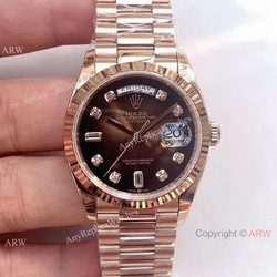 Swiss Replica Rolex DayDate Rose Gold D-Brown Dial Watch EW Factory 3255