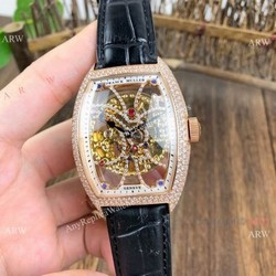 Franck Muller Cintree Curvex Skeleton Rose Gold Diamond Watches Best Replica
