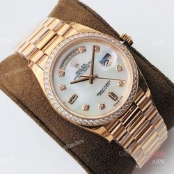 (EWF ) Swiss Replica Rolex Day Date Rose Gold White Mop Dial Diamond Watch 36mm