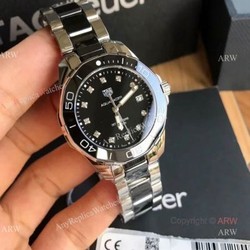 Swiss Grade Replica Tag Heuer Aquaracer 2020 Black Dial Ceramic Diamonds Watch