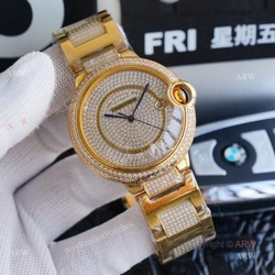 1:1 Copy Best Cartier Ballon Bleu Gold Watch  Fully Iced Out Cartier Watch
