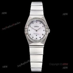 GF Factory Replica Omega Constellation Silver Diamond Bezel White Mop Dial Swiss Quartz Watch 25mm