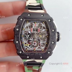 KV Factory V2 Upgraded Replica Richard Mille RM-011 Carbon Watch With Camouflage Richard Mille Strap