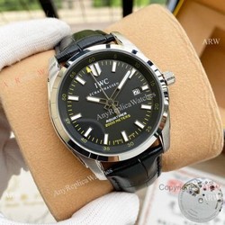 New Copy IWC Aquatimer Black Dial Leather Strap Watch