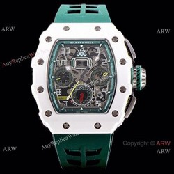 KV Factory Knockoff Richard Mille Green Rubber White Ceramic Replica Watch RM11-03