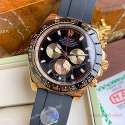 New Copy Rolex Daytona Rubber Strap Black Dial with Gold Subdials