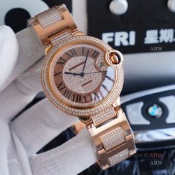 1:1 Copy Rose Gold Cartier Ballon Bleu Replica Full Diamond Watch 42mm