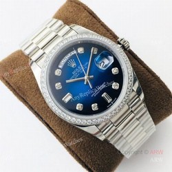 (EWF ) Swiss Rolex Oyster Perpetual Day Date Fake Watch Blue Diamond Dial 36mm