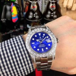 Fake Rolex Blue Face Submariner Date Diamond Bezel Stainless Steel Watches 40mm