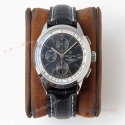 (BLS) New Breitling Premier Chronograph Replica Watch  Black Dial Black Leather Strap