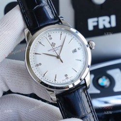 New Patek Philippe Geneve Copy Watches  White Dial Black Leather Strap