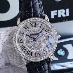 Replica Ronde Solo De Cartier Stainless Steel Full Diamond Watches