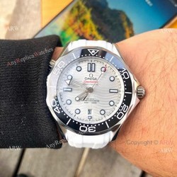 New Omega Seamaster Diver 300 M Watches SS White Rubber Strap