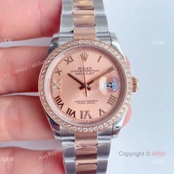 EW Factory Swiss Copy Rolex Datejust Rose Gold Dial Diamond Watch 36mm