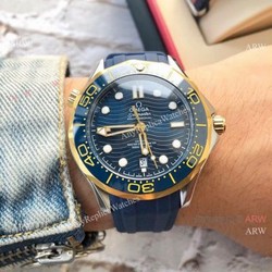 New Copy Omega Seamaster Diver 300 M Wristwatch 2-Tone Blue Ceramic