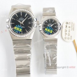 Swiss Quality Omega Double Eagle Couple Watches  Blue Dial Diamond Bezel Citizen 8215 Movement