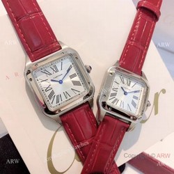Top Cartier Santos-Dumont Lover Red Leather Strap / New Cartier Watches