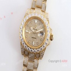 Iced Out Rolex Submariner 116610 All Gold Replica Watches For Men
