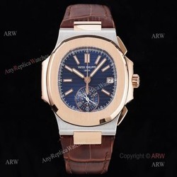 New Patek Philippe Nautilus Rose Gold And Silver Blue Dial Chronograph Swiss Replica Watches