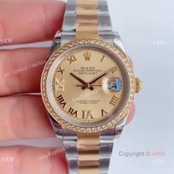 EW Factory Mens Rolex Datejust Two Tone Diamond Watch  Replica Rolex Datejust 36 Gold Dial For Sale