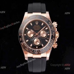 Noob Factroy V3 Rolex Daytona Rubber Band Rose Gold Black Dial Watch
