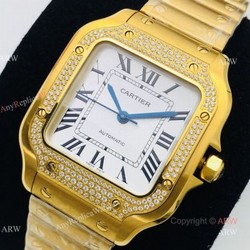 BV Factory 1:1 Replica Ladies Cartier Santos De Cartier All Gold Diamond Watch