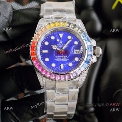 Top Replica Rolex Submariner Rainbow Bezel Blue Dial Watch