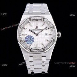 JF Swiss Copy Audemars Piguet Lady Royal Oak Watch White Dial Diamond Bezel 33mm