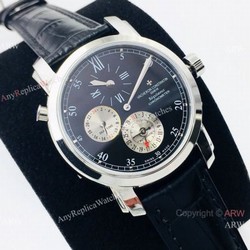 AAA Swiss Vacheron Constantin Malte Dual Time Regulateur Chronometer Watch SS Black Dial