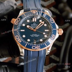 Best Quality Copy Omega Seamaster Diver 300M Watches Rose Gold and Blue