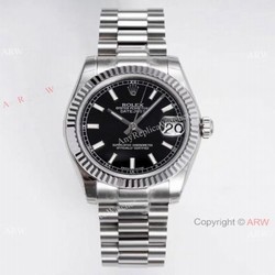Swiss Clone Rolex Datejust Presidential 31mm Watch Stainless Steel Black Face