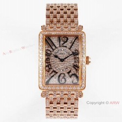 New! Swiss Replica Franck Muller Long Island Iced Out Watch Rose Gold 26mm