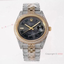TW Factory Swiss Rolex Iced Out Datejust Watch Two Tone Grey Dial 41mm