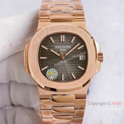 Swiss Copy Patek Philippe Nautilus PPF Factory Cal324 Watch Gray Gradient Dial Rose Gold