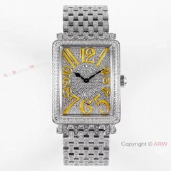 New! Swiss Grade Franck Muller Long Island Watch Full Diamond Yellow Markers