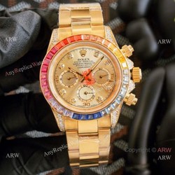 Fake Rolex Daytona Rainbow Bezel Yellow Gold Automatic Watch 43mm