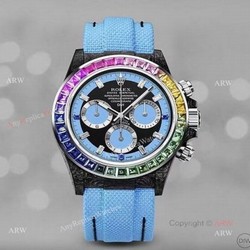 High End Replica Rolex DIW Rainbow Daytona Blue Nylon Strap Swiss Quartz Watch