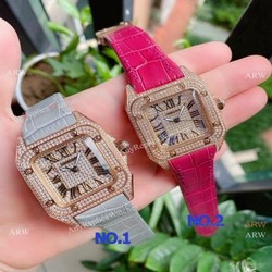 Luxury Copy Cartier Santos de Quartz Watches Rose Gold Diamond
