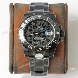 2021 NEW! Super Clone Rolex GMT Master II REVENGE Watch Skull Dial Matte Black Swiss 3285 Movement