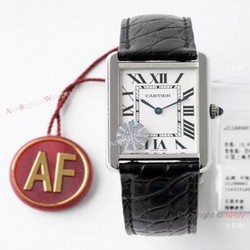 New! Swiss Cartier Tank Solo AF Factory Quartz Watch SS Black Leather Strap