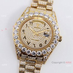 Best Replica Rolex New Oyster Perpetual Pearlmaster 39 Watch Gold Diamond Case Arabic Scripts Markers