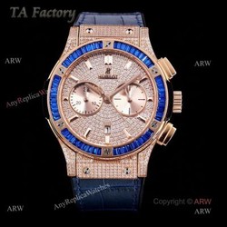 Hublot Big Bang Rose Gold Diamonds Swiss Replica Watches With Blue Diamond Bezel