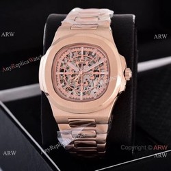 Faux Patek Philippe Nautilus Skeleton Dial Rose Gold Watches