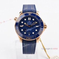VS AAA Replica Omega Seamaster Diver 300m Watch Rose Gold Rubber Strap