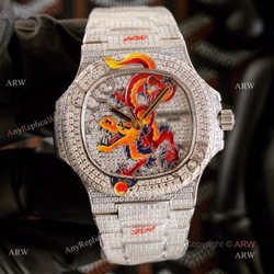 Mens Patek Philippe Nautilus Iced Out Diamonds With Dragon Dial Ref 5720 Limited Edition Watch Replica