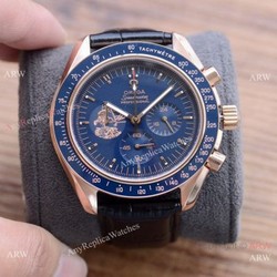 New! Copy Omega Speedmaster Apollo Chronograph Watch Black Leather Strap