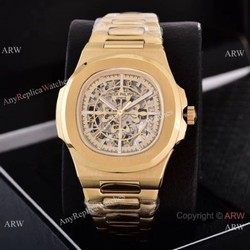 Faux Patek Philippe Nautilus Skeleton Watch Yellow Gold