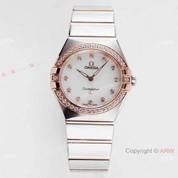 NEW! Swiss Replica Omega Constellation Two Tone Rose Gold Watch 28mm Quartz