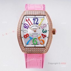 New Franck Muller Vanguard 32 Replica Ladies Watch With Pink Leather Strap